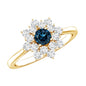 Genuine Round Cut London Blue Topaz Flower Engagement Ring with Diamonds