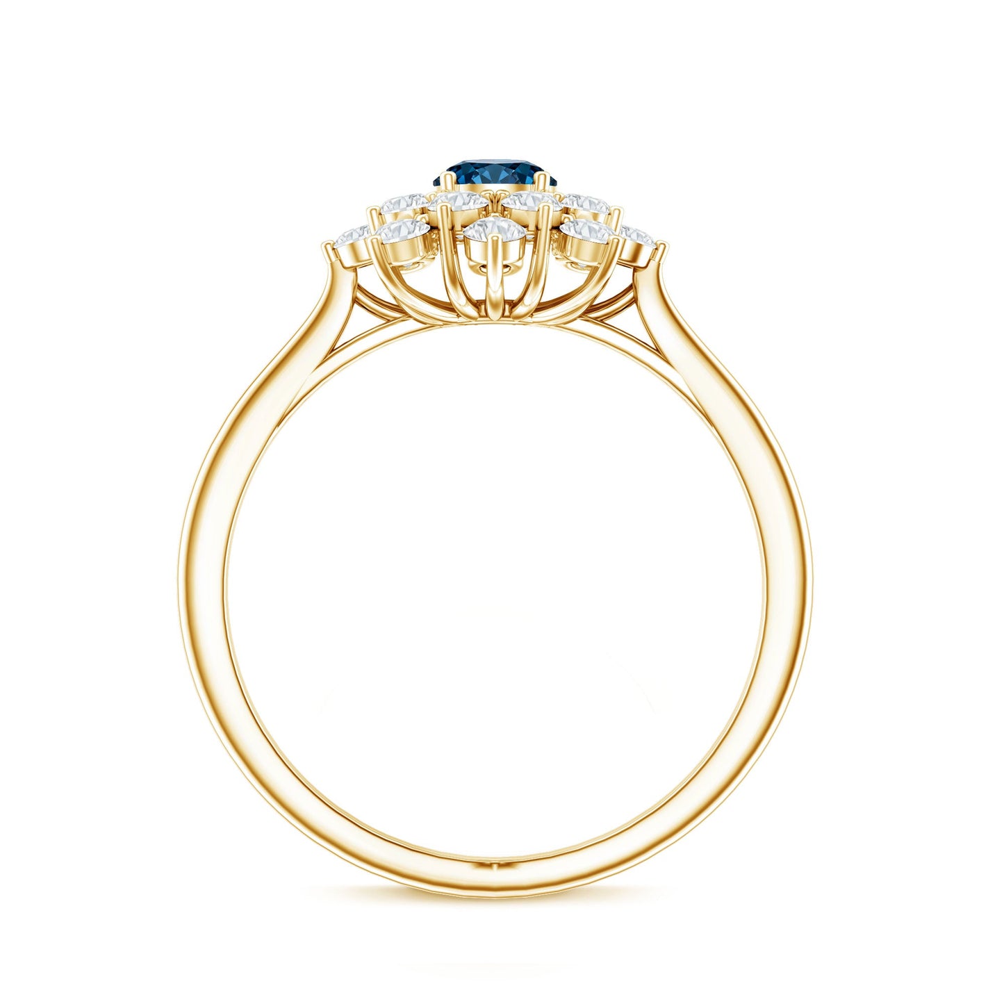 Genuine Round Cut London Blue Topaz Flower Engagement Ring with Diamonds