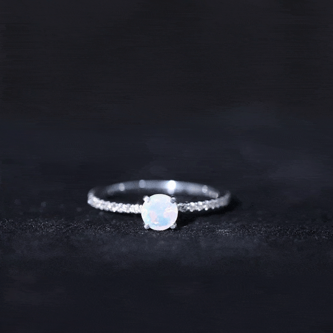 Genuine Ethiopian Opal Promise Ring with Diamond Side Stones