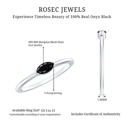 Marquise Shaped Black Onyx Solitaire Promise Ring for Her