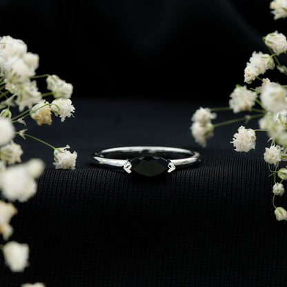 Marquise Shaped Black Onyx Solitaire Promise Ring for Her