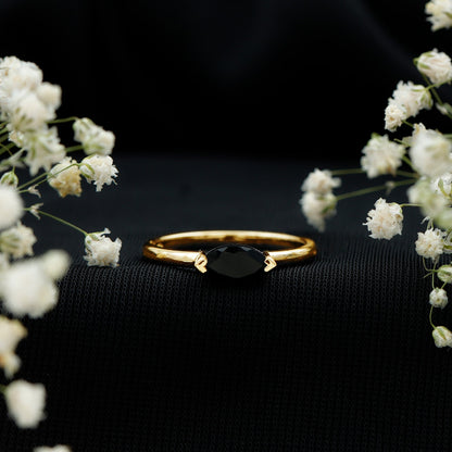 Marquise Shaped Black Onyx Solitaire Promise Ring for Her