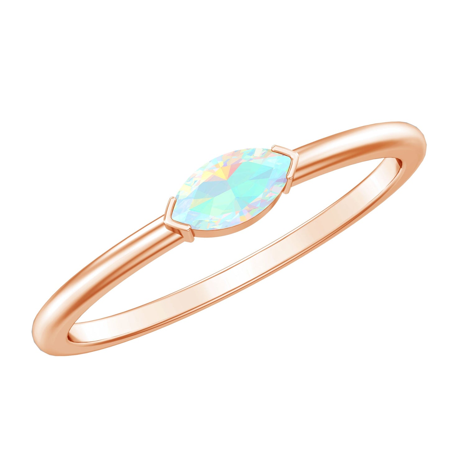 Natural Marquise Ethiopian Rainbow Opal Promise Ring in East West Style