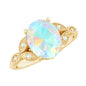 1.3 Carat Vintage Style Ethiopian Opal Oblong Engagement Ring with Diamond