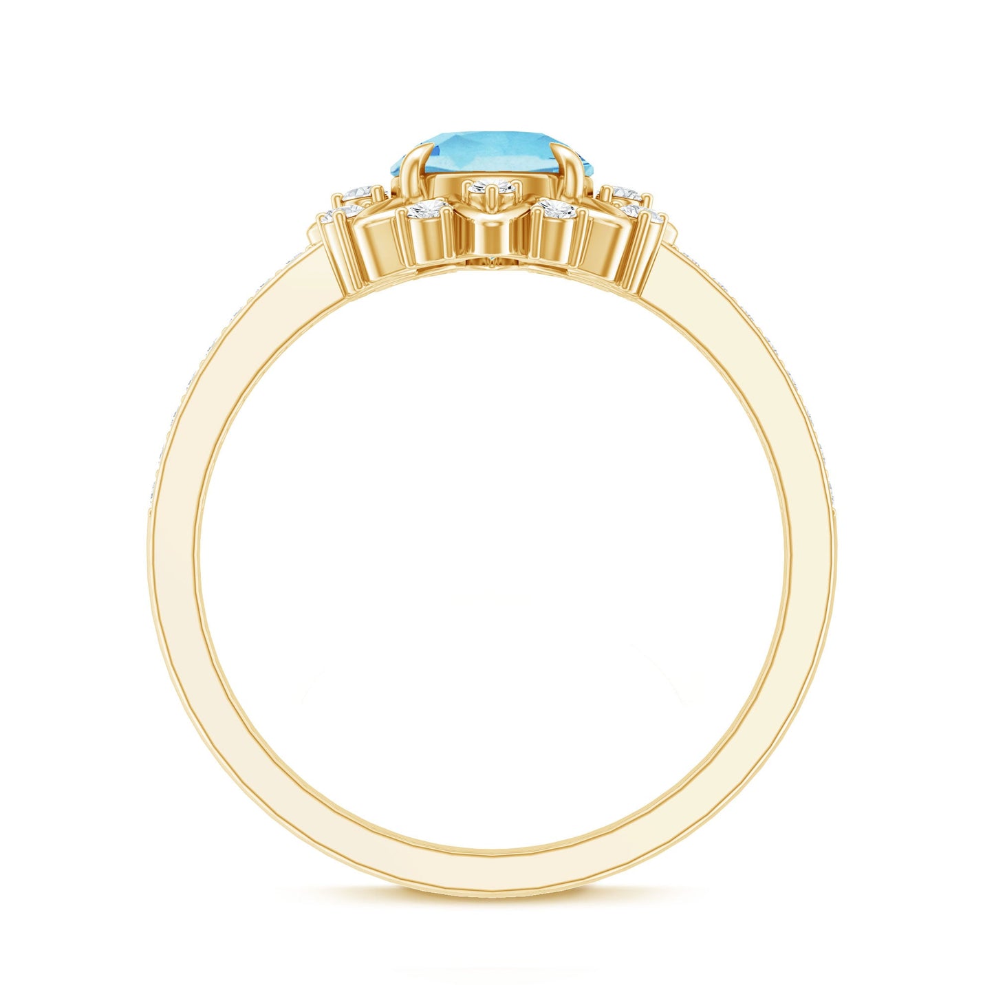 Genuine 0.8 Aquamarine Floral Engagement Ring with Diamond Side Stones