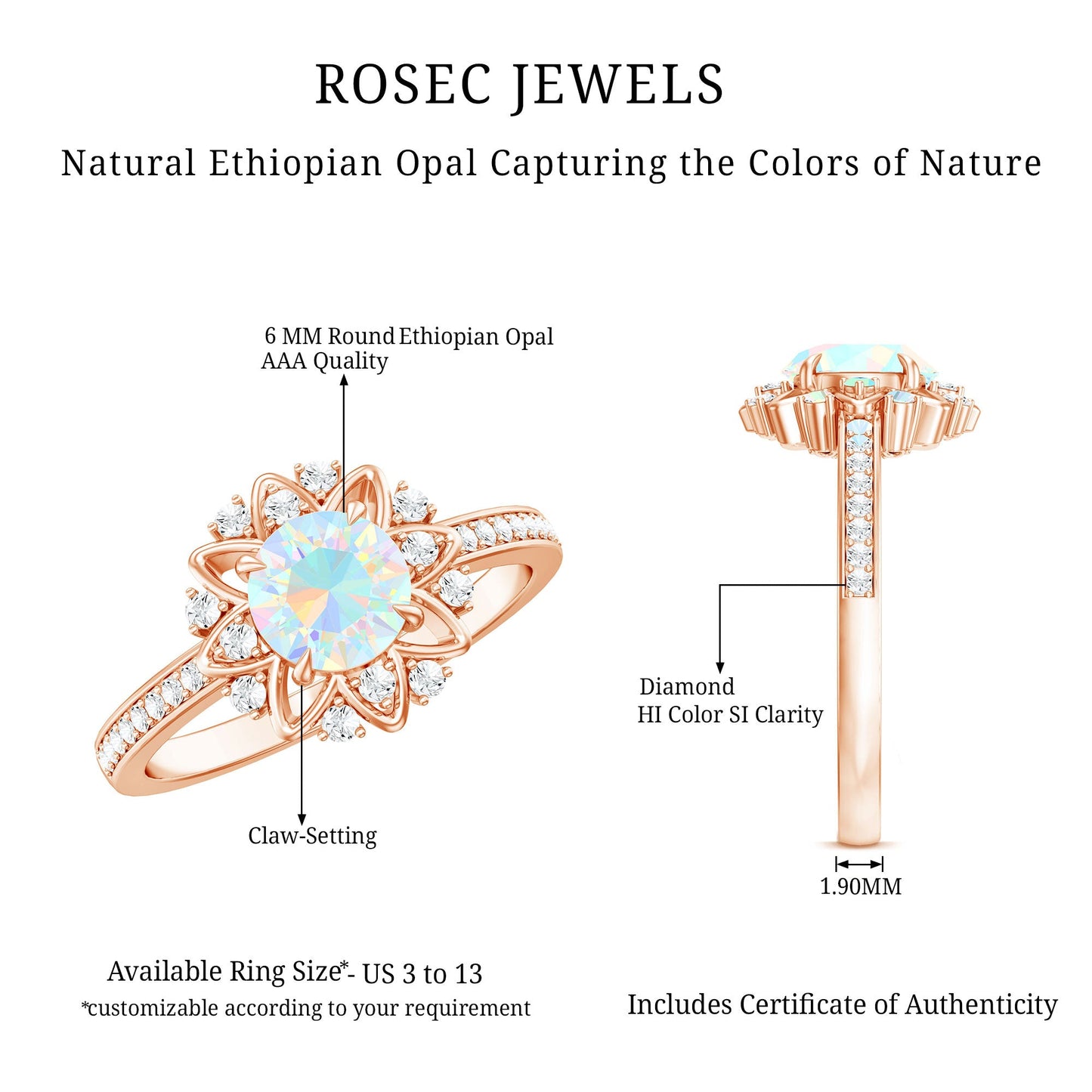 Genuine Ethiopian Opal Flower Engagement Ring with Diamond