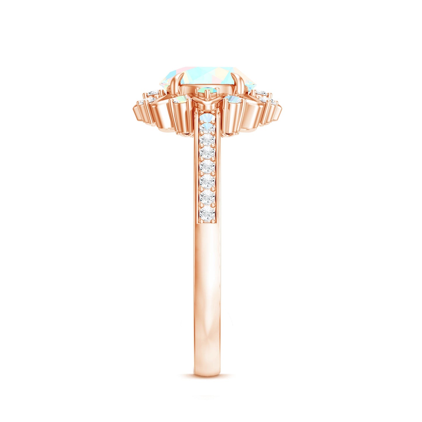 Genuine Ethiopian Opal Flower Engagement Ring with Diamond