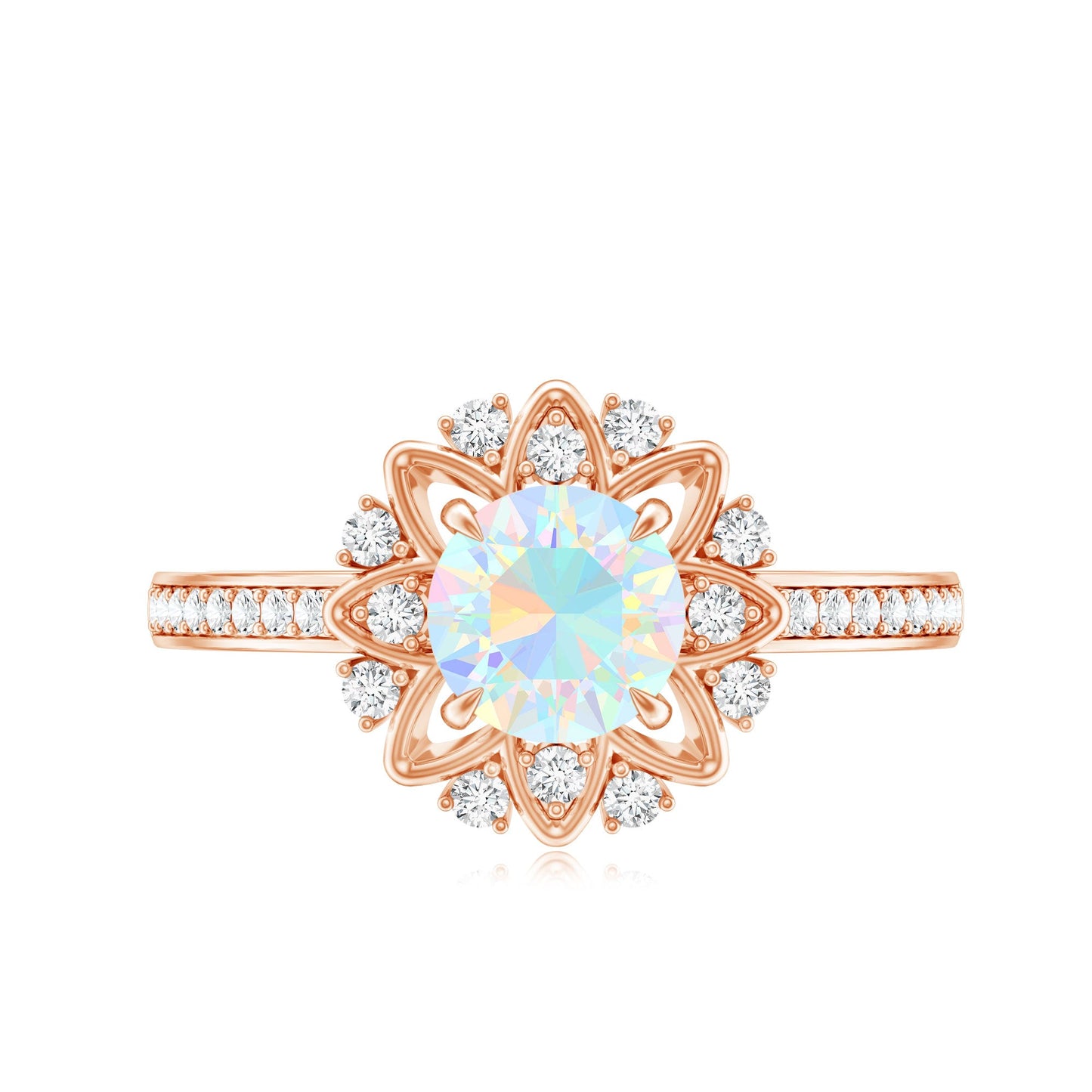Genuine Ethiopian Opal Flower Engagement Ring with Diamond