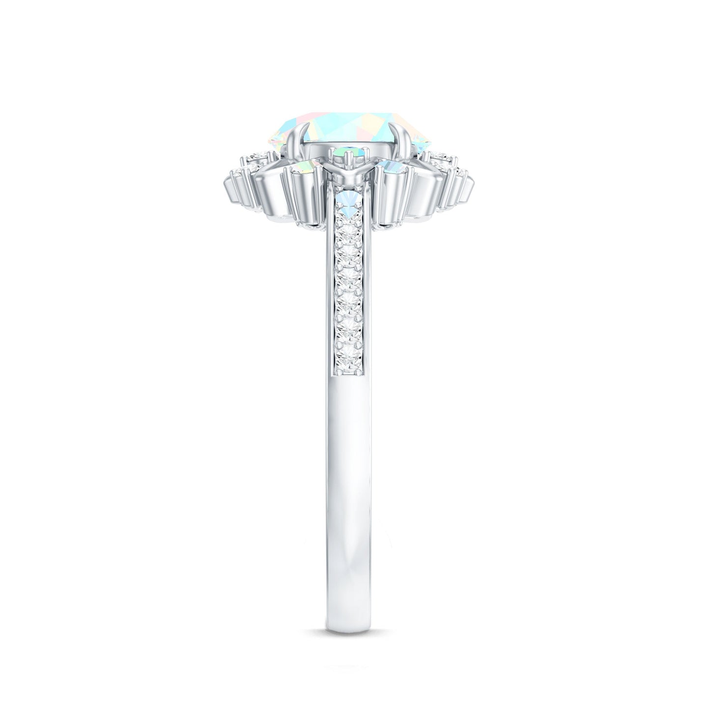 Genuine Ethiopian Opal Flower Engagement Ring with Diamond
