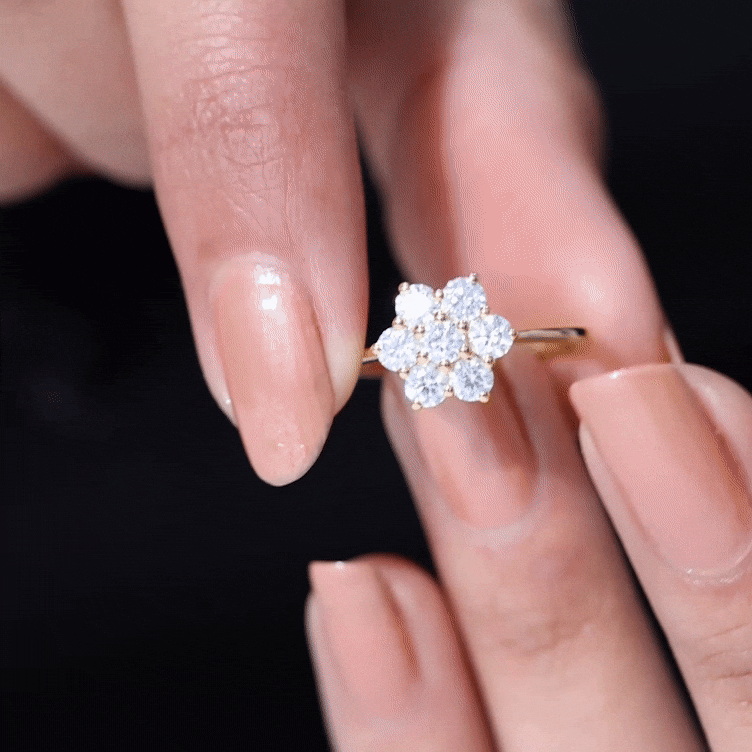 Natural Diamond Flower Cluster Engagement Ring for Women
