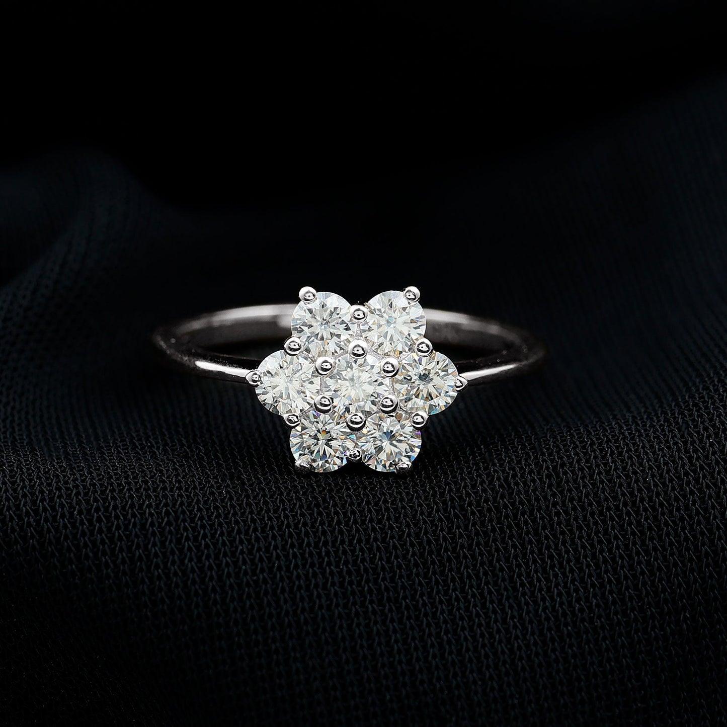 Natural Diamond Flower Cluster Engagement Ring for Women