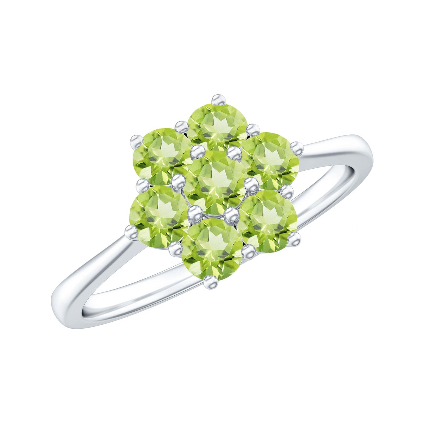 Natural Peridot Flower Cluster Engagement Ring
