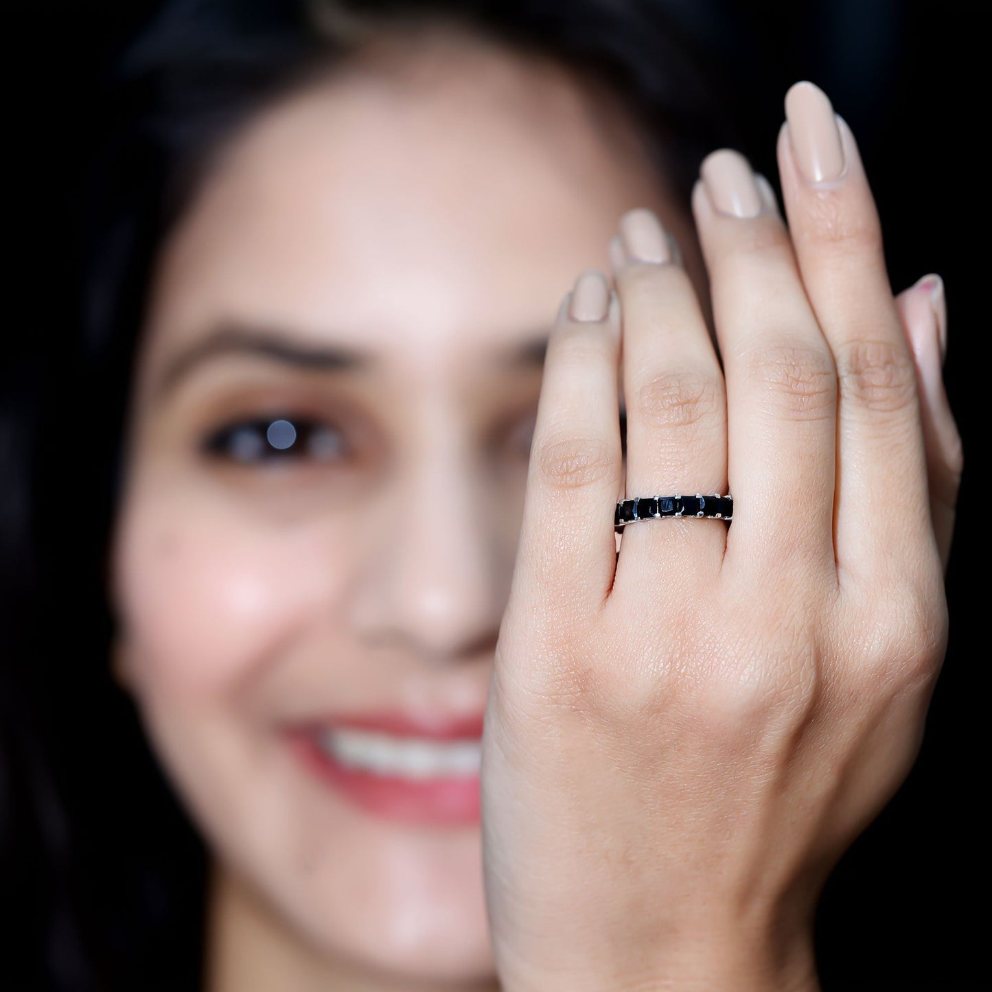 Princess Cut Black Onyx Full Eternity Wedding Band