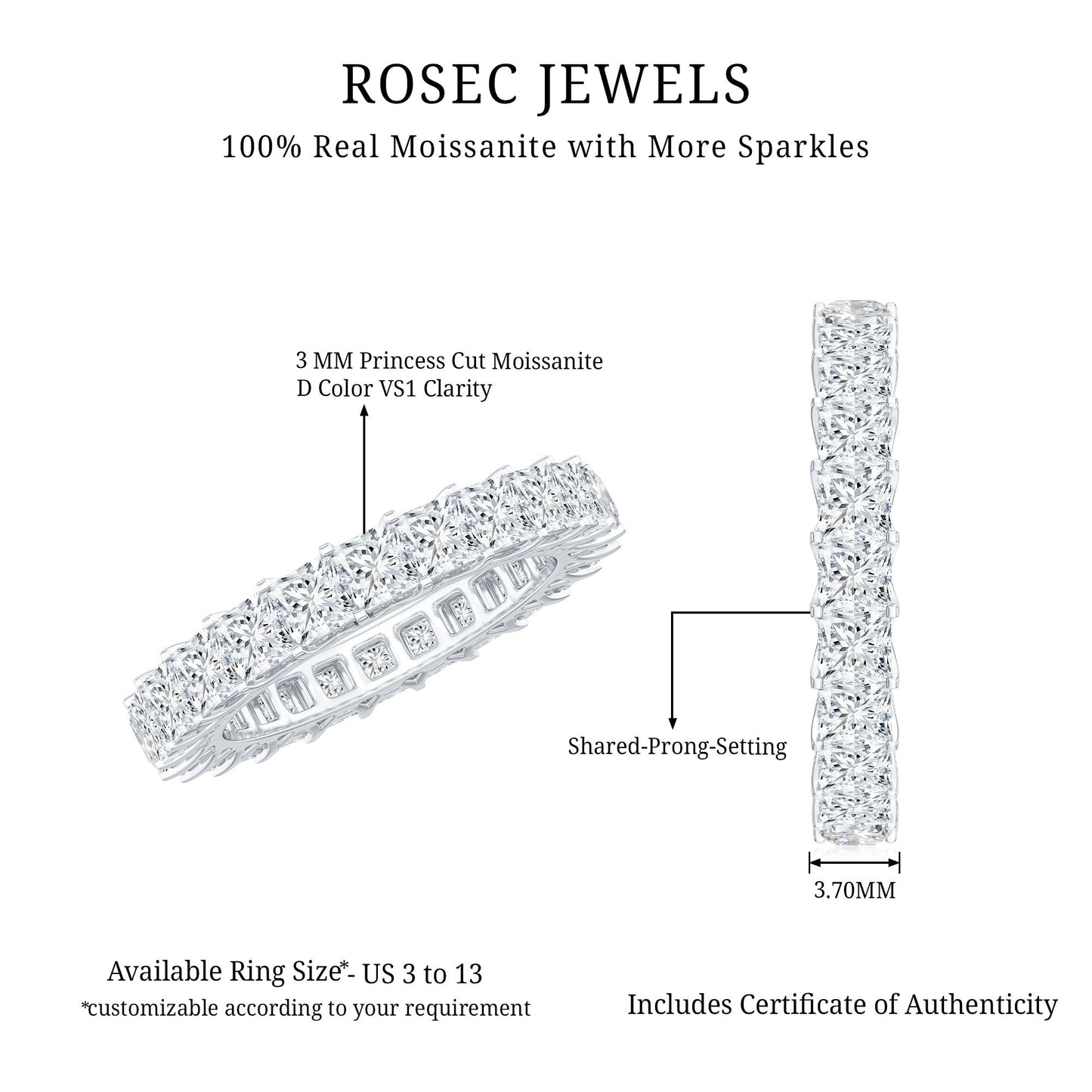 Princess Cut Moissanite Full Eternity Band Ring