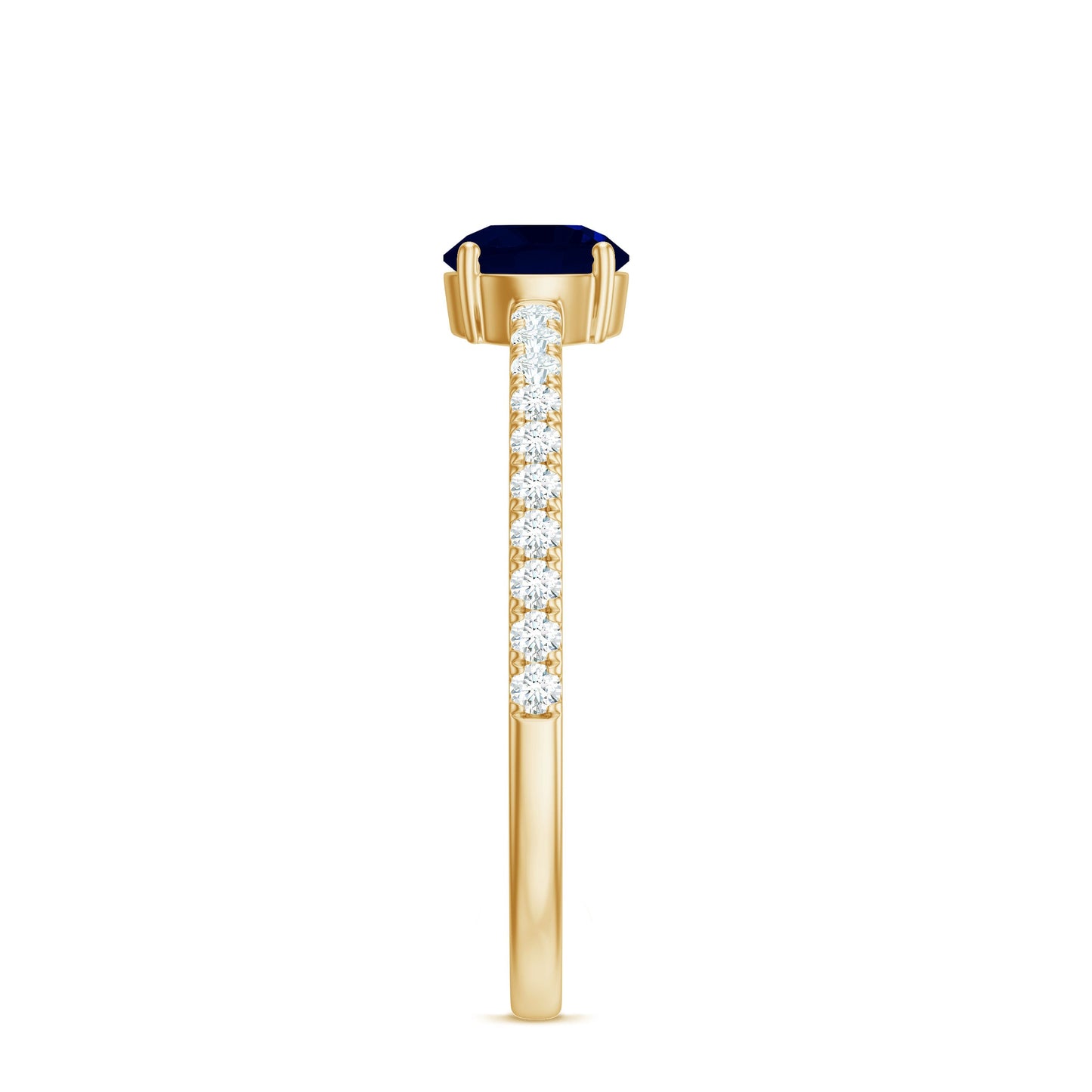 0.95 Carat Round Blue Sapphire Solitaire Ring with Diamond Side Stones