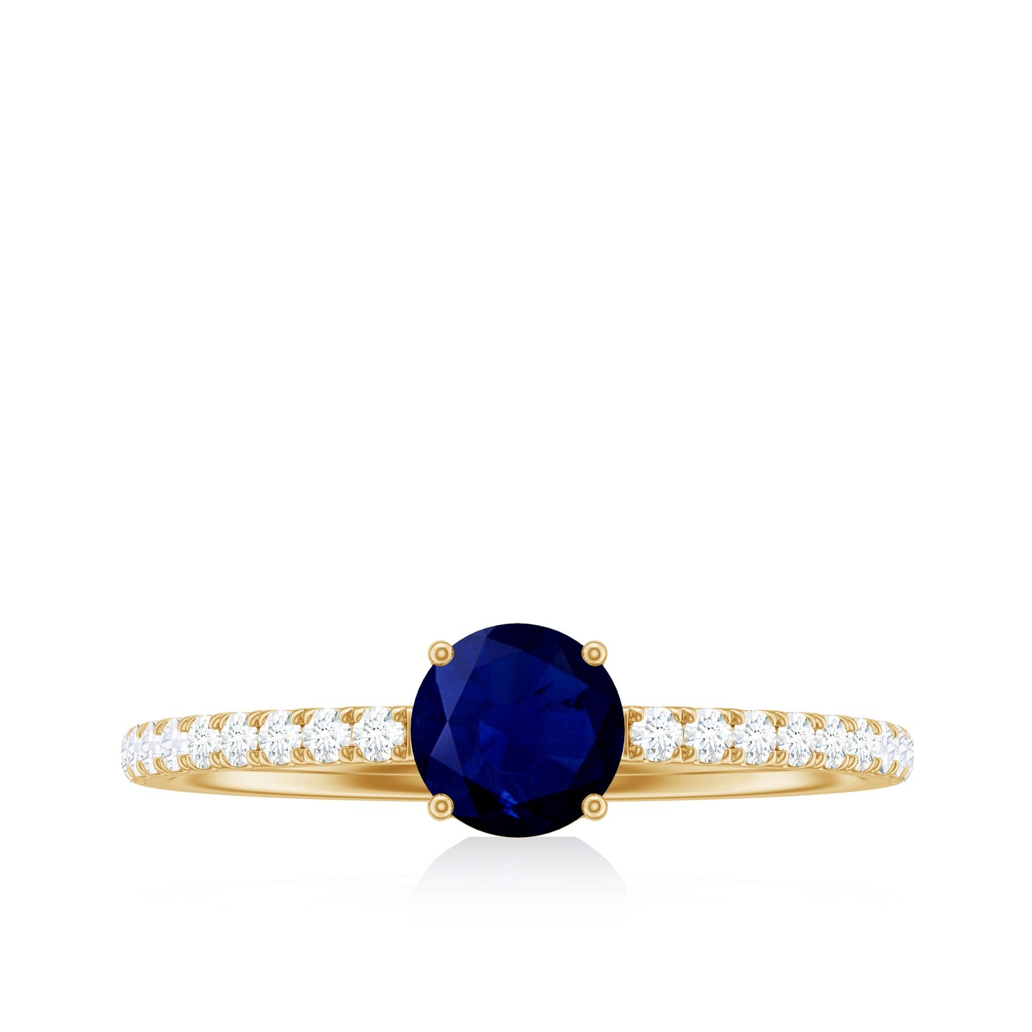 0.95 Carat Round Blue Sapphire Solitaire Ring with Diamond Side Stones