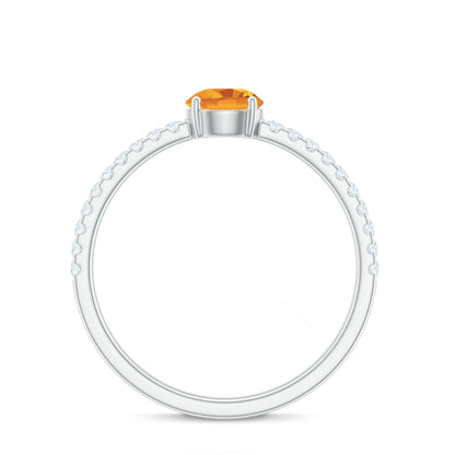 Natural Solitaire Citrine Minimal Engagement Ring with Diamond