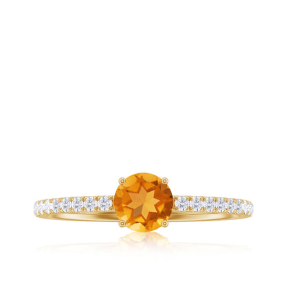 Natural Solitaire Citrine Minimal Engagement Ring with Diamond