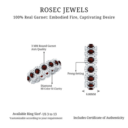 Genuine Garnet Eternity Wedding Band with Moissanite