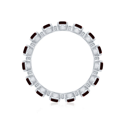 Genuine Garnet Eternity Wedding Band with Moissanite