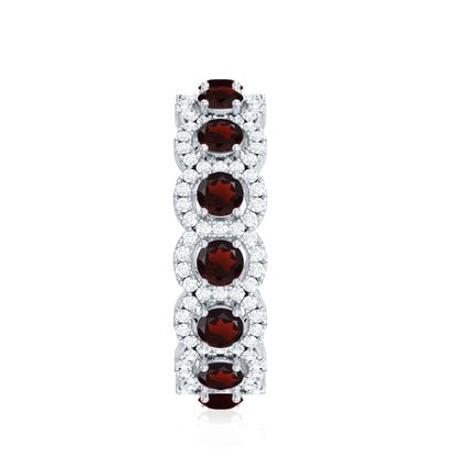 Genuine Garnet Eternity Wedding Band with Moissanite