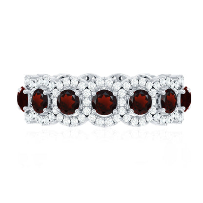 Genuine Garnet Eternity Wedding Band with Moissanite