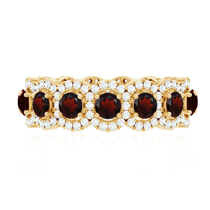 Genuine Garnet Eternity Wedding Band with Moissanite