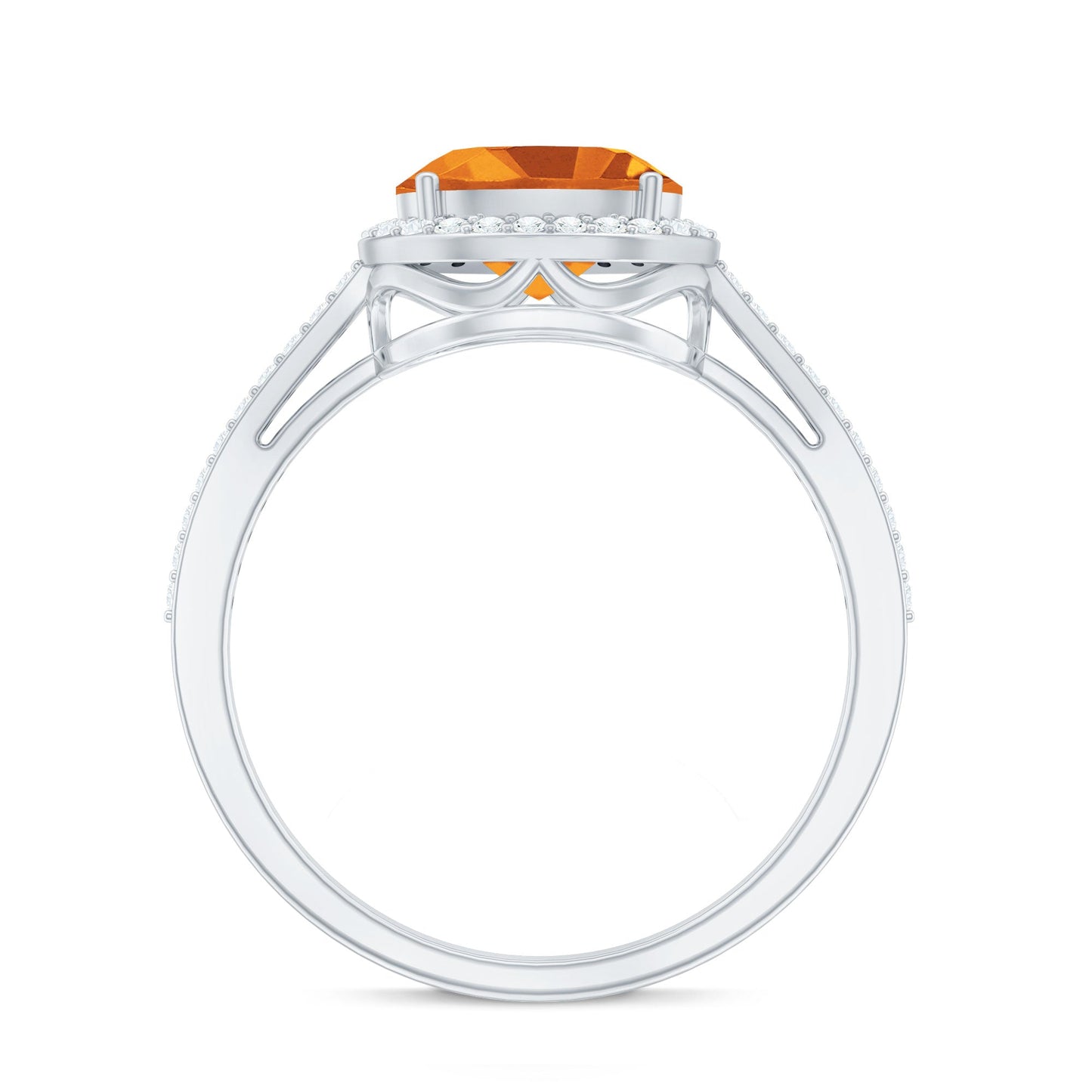 Certified Real 1 Carat Oval Citrine East West Engagement Ring with Diamond Halo