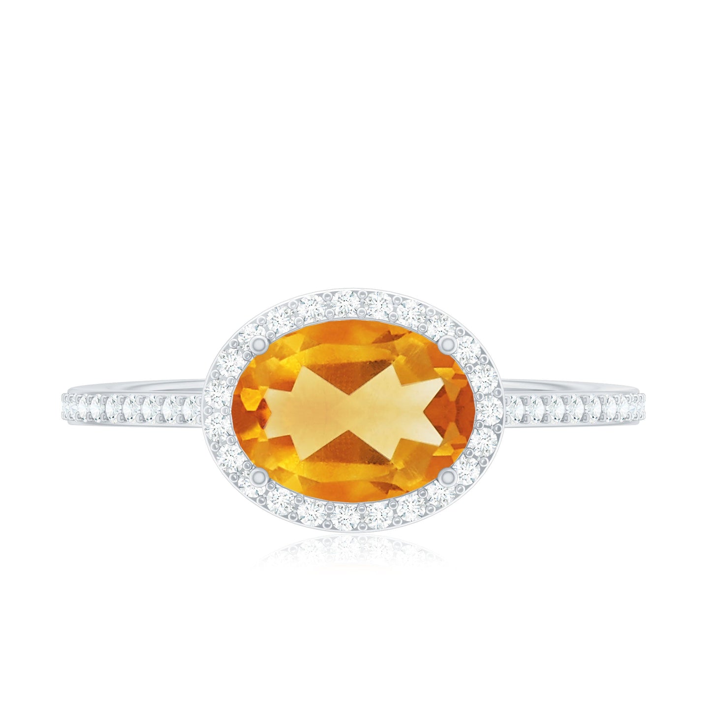 Certified Real 1 Carat Oval Citrine East West Engagement Ring with Diamond Halo