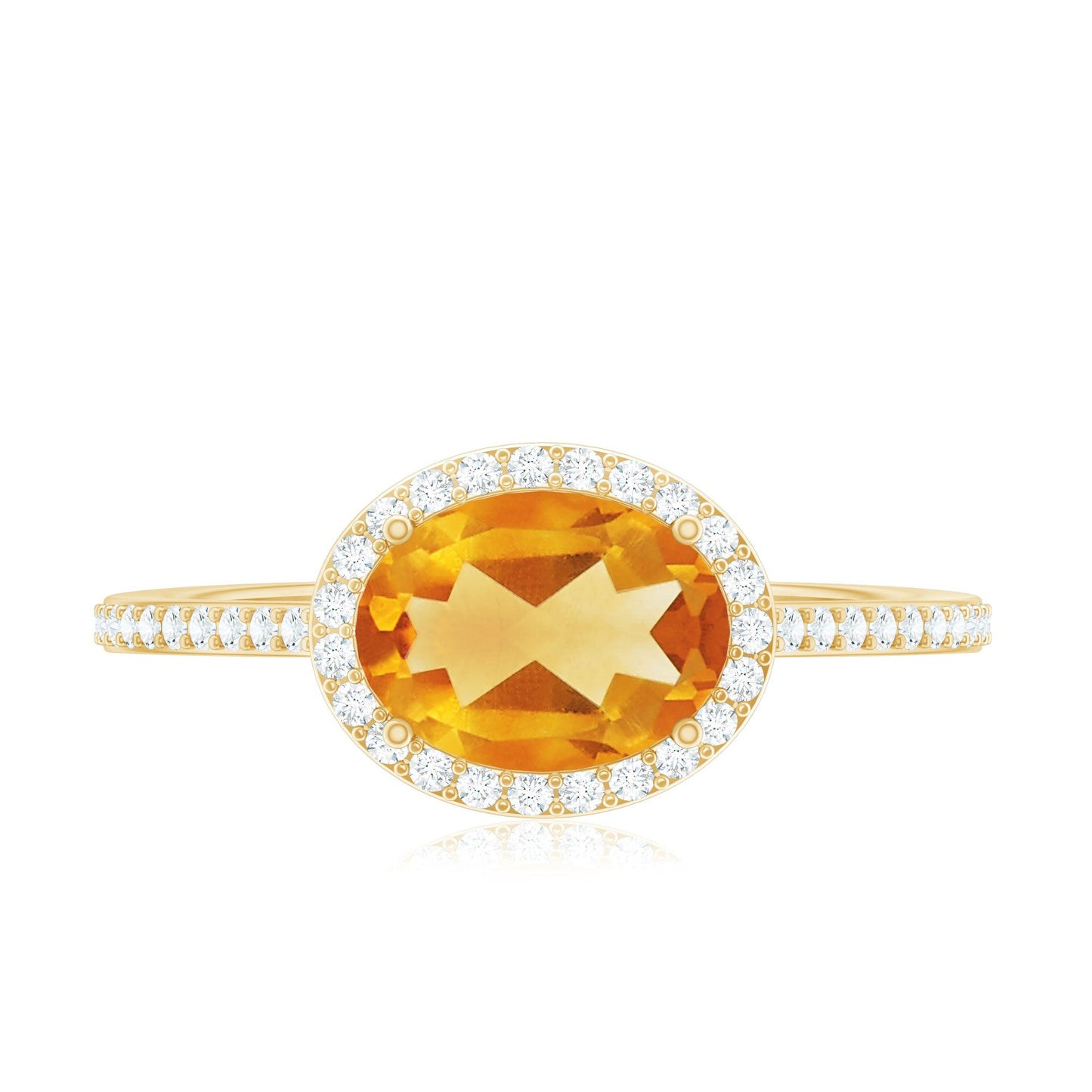 Certified Real 1 Carat Oval Citrine East West Engagement Ring with Diamond Halo