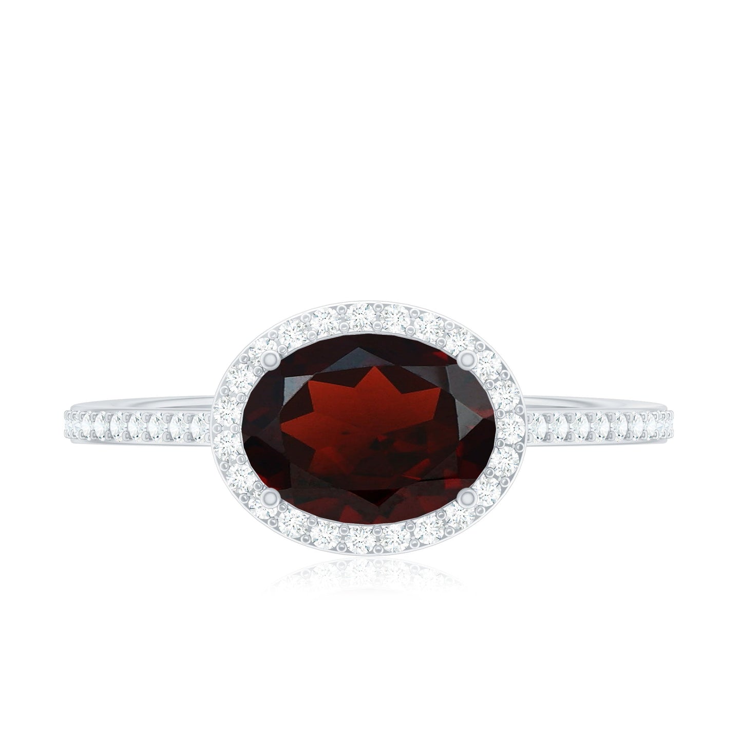 Classic 1.5 Carat Oval Garnet East West Engagement Ring with Diamond