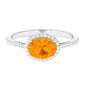 Oval Cut Fire Opal East West Engagement Ring with Diamond Halo