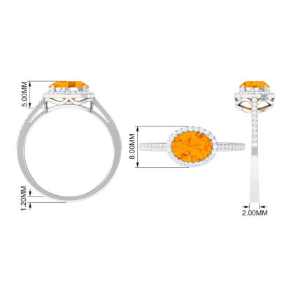 Oval Cut Fire Opal East West Engagement Ring with Diamond Halo