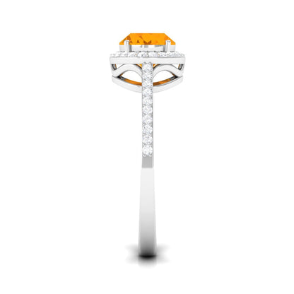 Oval Cut Fire Opal East West Engagement Ring with Diamond Halo