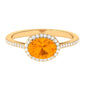 Oval Cut Fire Opal East West Engagement Ring with Diamond Halo