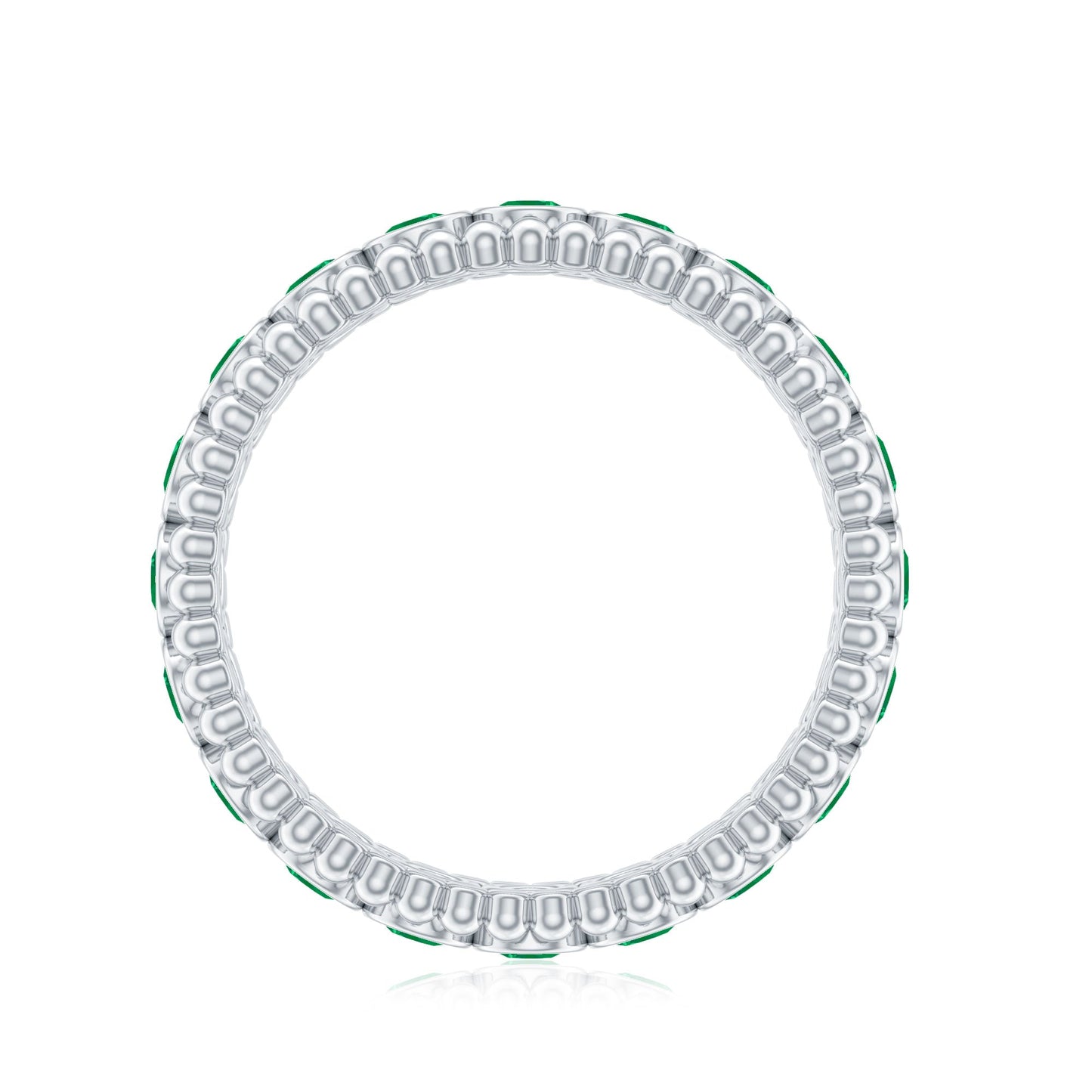 Vintage Inspired Emerald Wedding Band in Bezel Setting