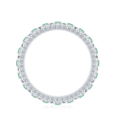 Vintage Inspired Emerald Wedding Band in Bezel Setting