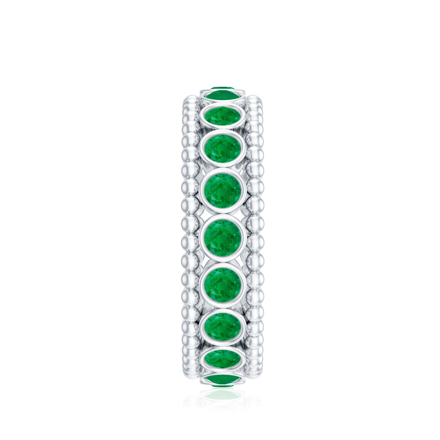 Vintage Inspired Emerald Wedding Band in Bezel Setting