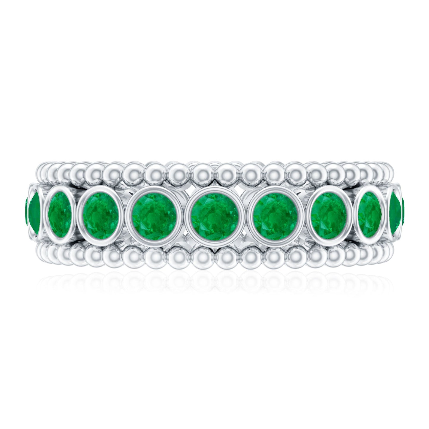 Vintage Inspired Emerald Wedding Band in Bezel Setting