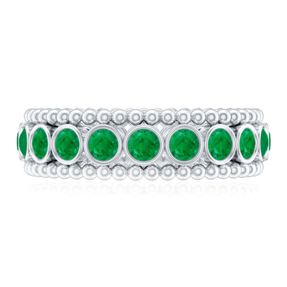 Vintage Inspired Emerald Wedding Band in Bezel Setting