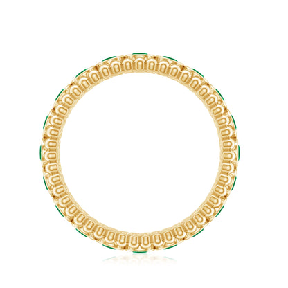 Vintage Inspired Emerald Wedding Band in Bezel Setting