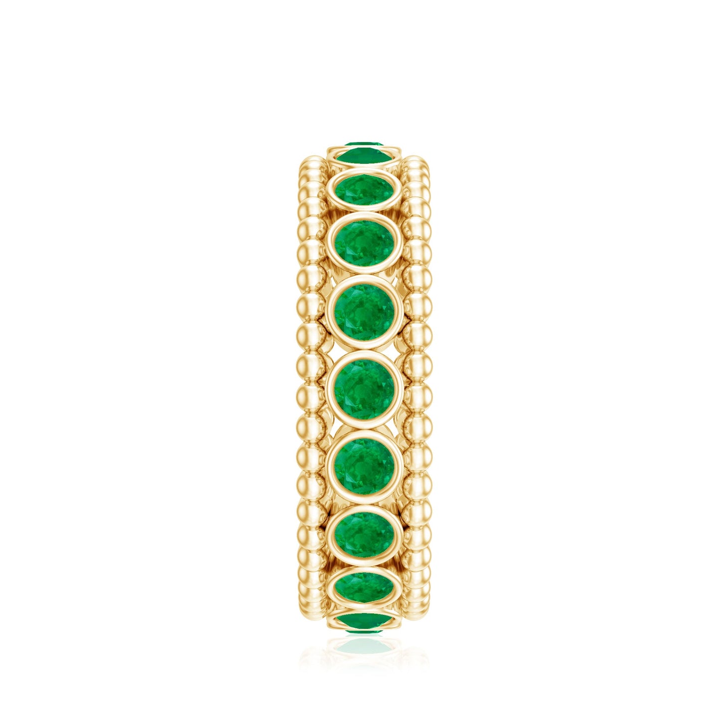 Vintage Inspired Emerald Wedding Band in Bezel Setting
