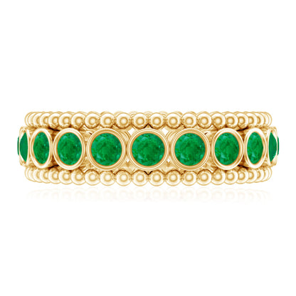 Vintage Inspired Emerald Wedding Band in Bezel Setting