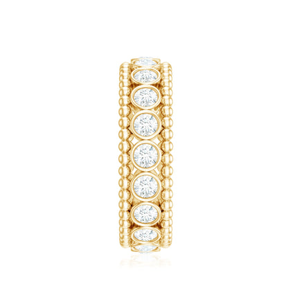 Bezel Set Moissanite Full Eternity Wedding Band with Beaded Detail
