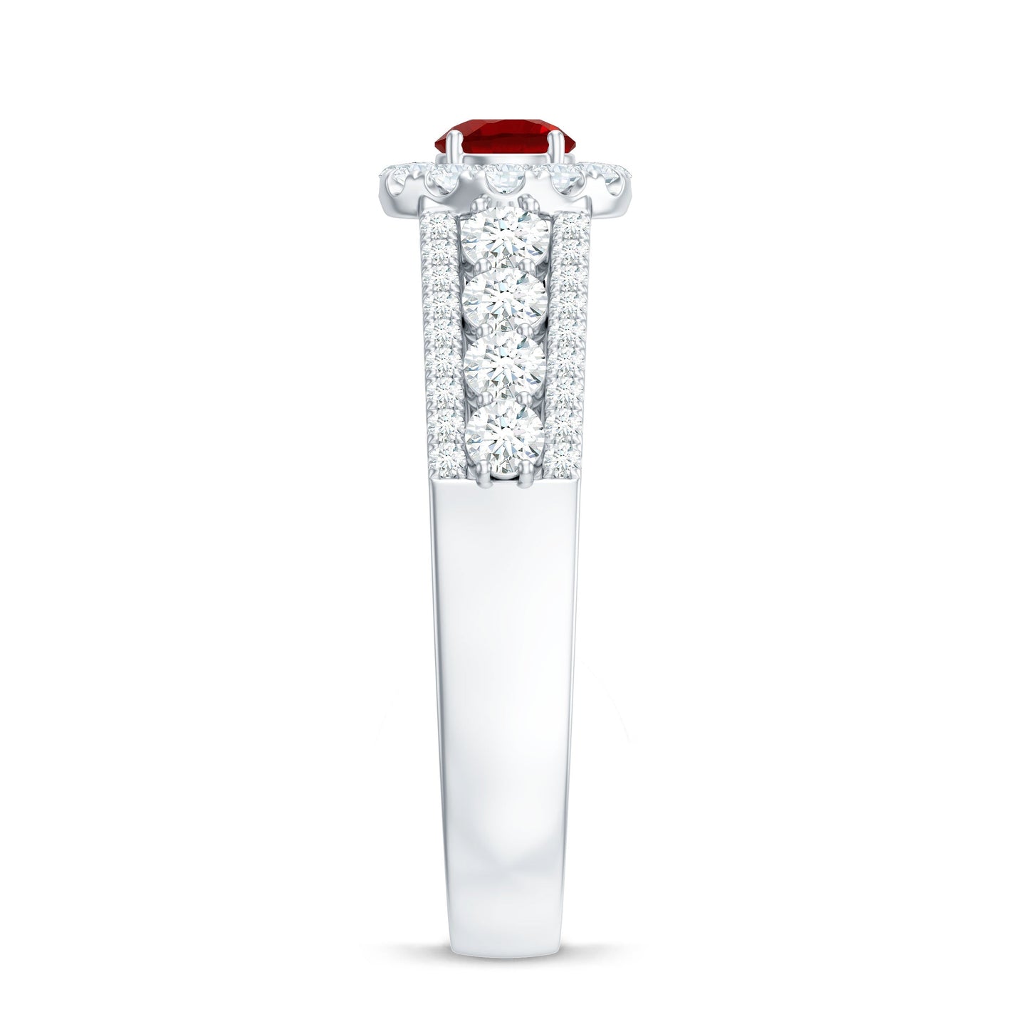Lab Created Ruby Side Stone Engagement Ring with Moissanite