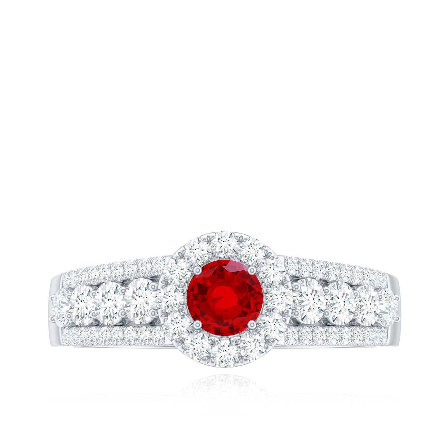 Lab Created Ruby Side Stone Engagement Ring with Moissanite