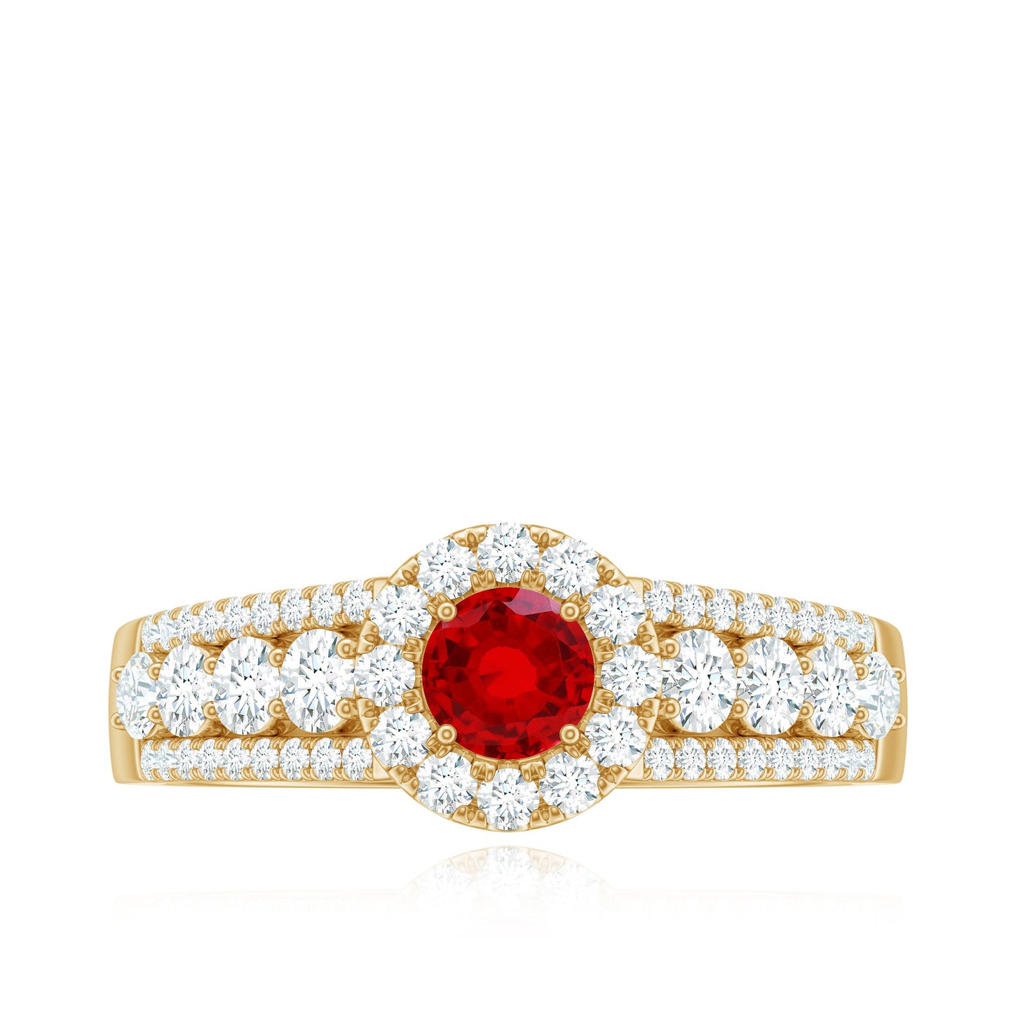 Lab Created Ruby Side Stone Engagement Ring with Moissanite