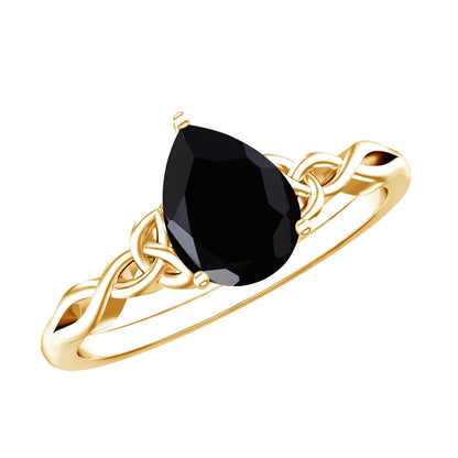 Solitaire Pear Cut Black Onyx Engagement Ring with Celtic Band