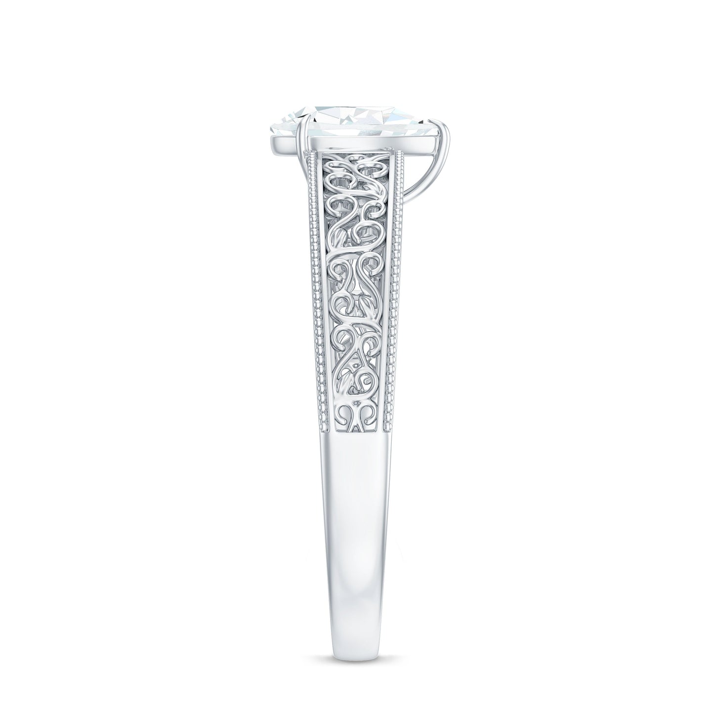 Pear Shaped Solitaire Moissanite Filigree Engagement Ring
