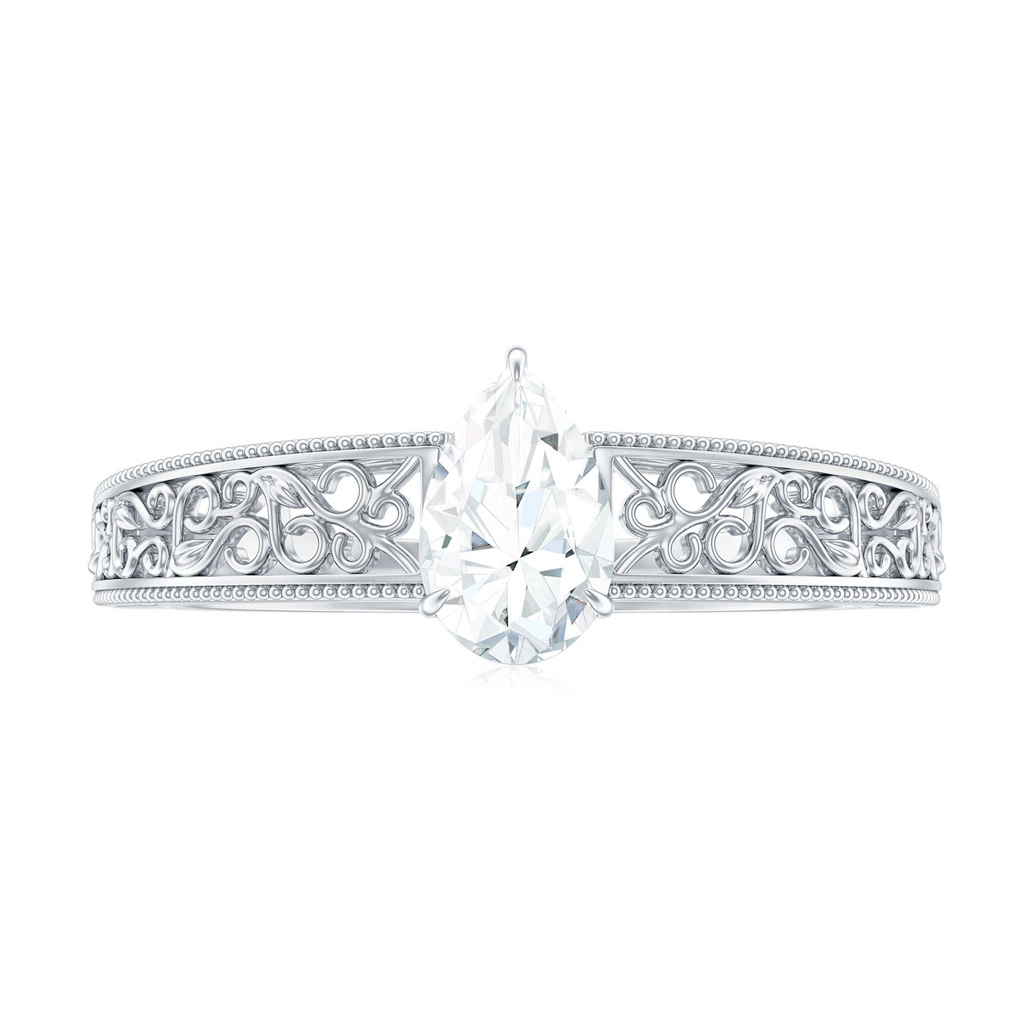 Pear Shaped Solitaire Moissanite Filigree Engagement Ring